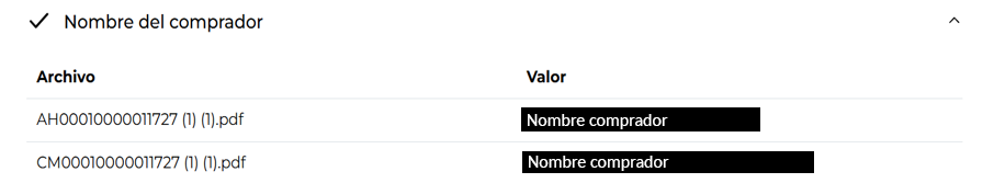 Resultado validando el nombre [Nombre comprador omitido] en ambos documentos